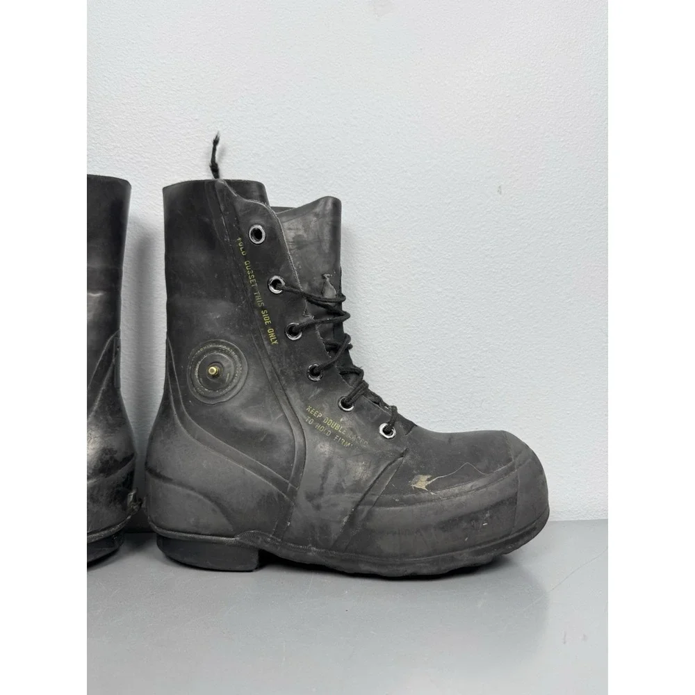 Vintage Military Jump Boots Mens 9 Black Rubber Mickey Mouse Paratrooper 80s 70s